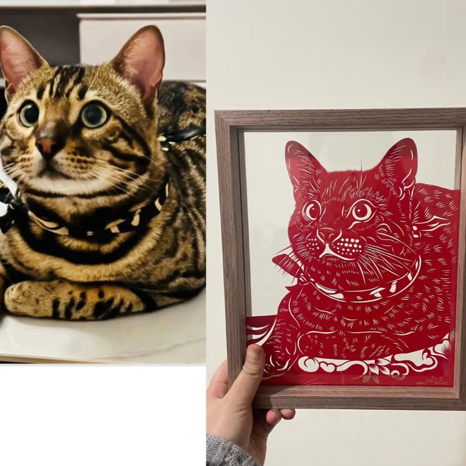 Hand-Cut Pet Silhouette Art; Custom Gift with Display Board