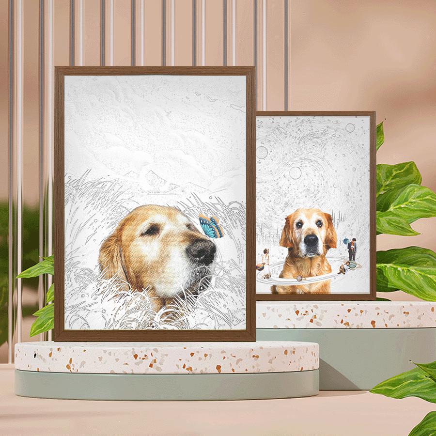 Custom Pet Portrait Light Frame; Personalized Art with LED Backlight