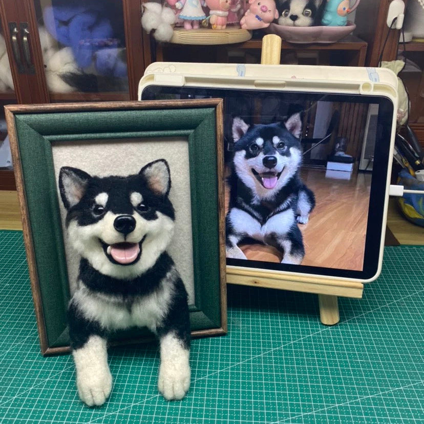 Custom Handmade Wool Felt Full-Body Pet Sculpture with Frame