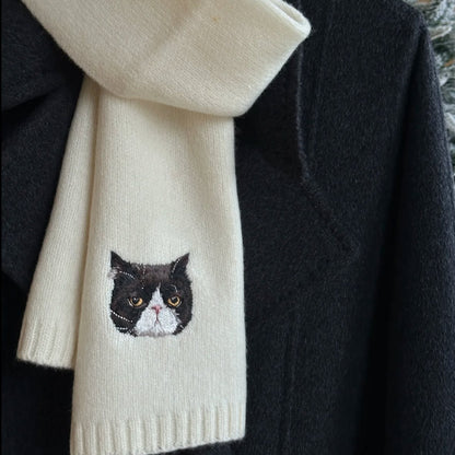 Custom Pet Portrait Embroidered Scarf