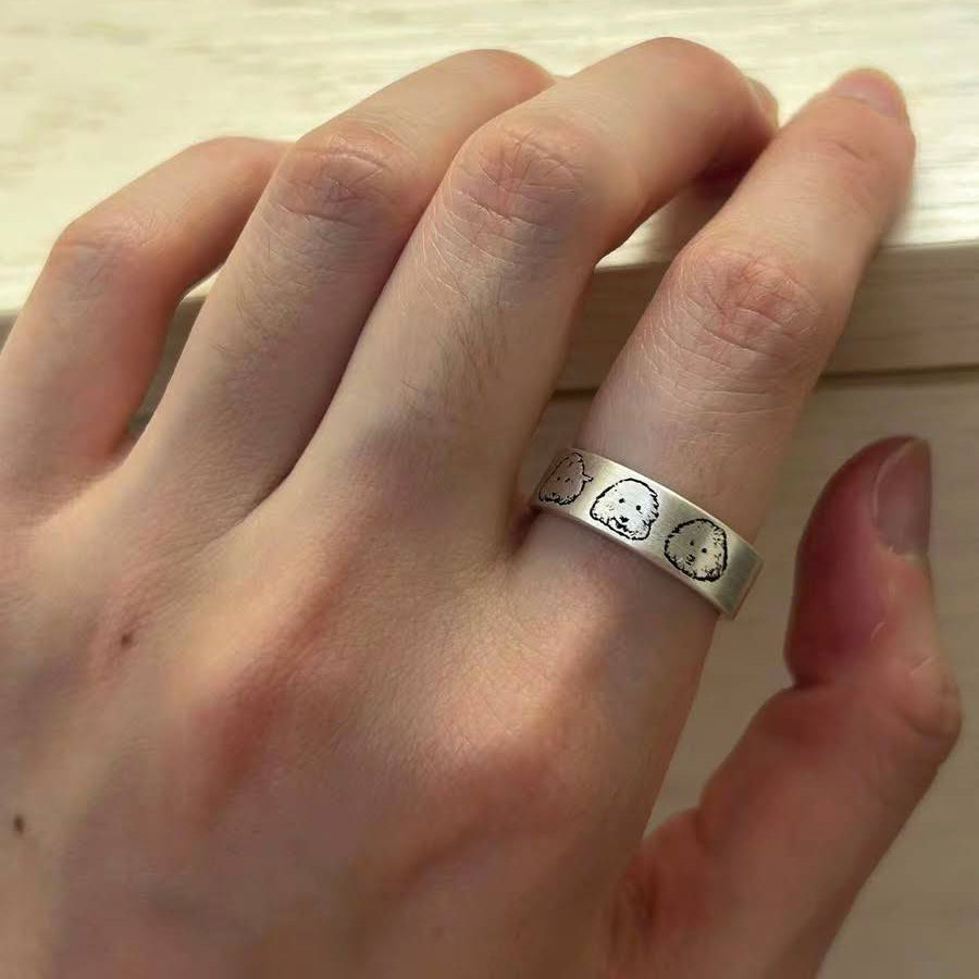 Custom Adjustable Round Silver Pet Ring