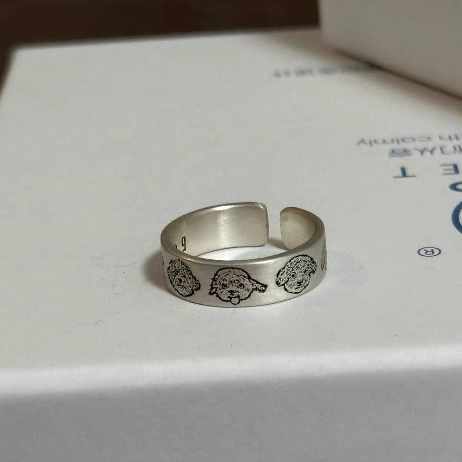 Custom Adjustable Round Silver Pet Ring