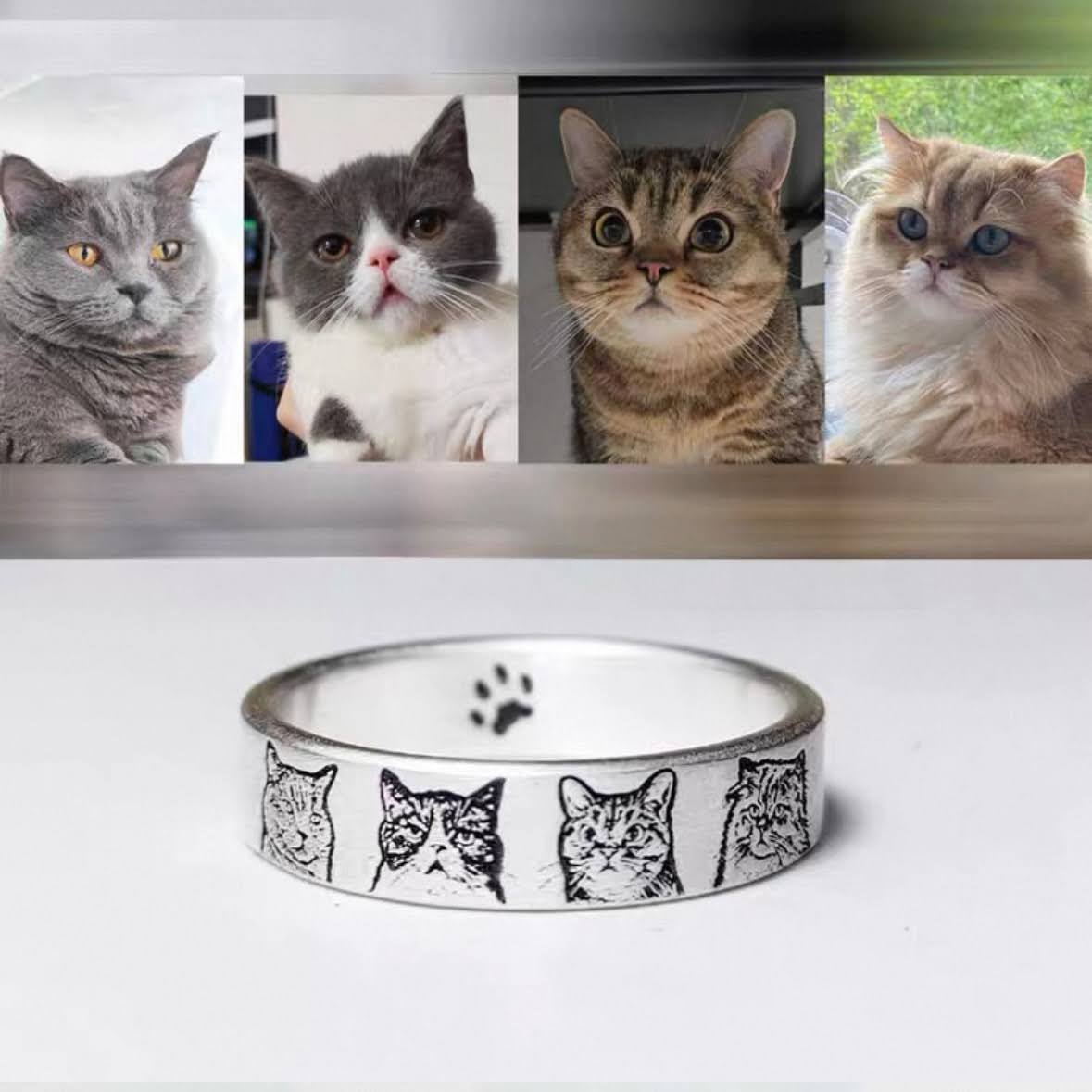 Custom Adjustable Round Silver Pet Ring