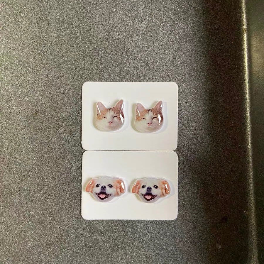 Custom Pet Face Earrings – Handmade 925 Silver Studs