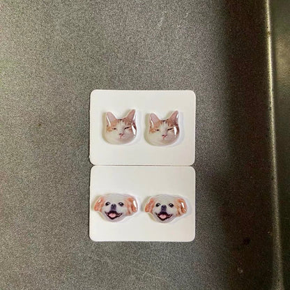 Custom Pet Face Earrings – Handmade 925 Silver Studs