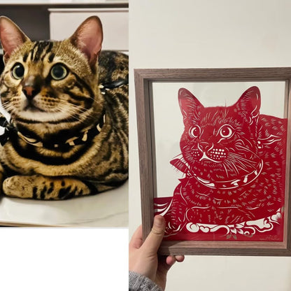 Hand-Cut Pet Silhouette Art; Custom Gift with Display Board